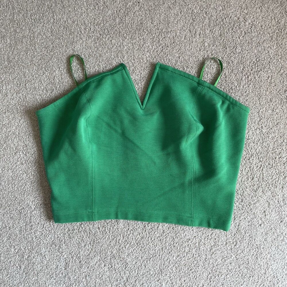 Maeve by Anthropologie Corset Style Crop Top Strapless Green Women's Size Large